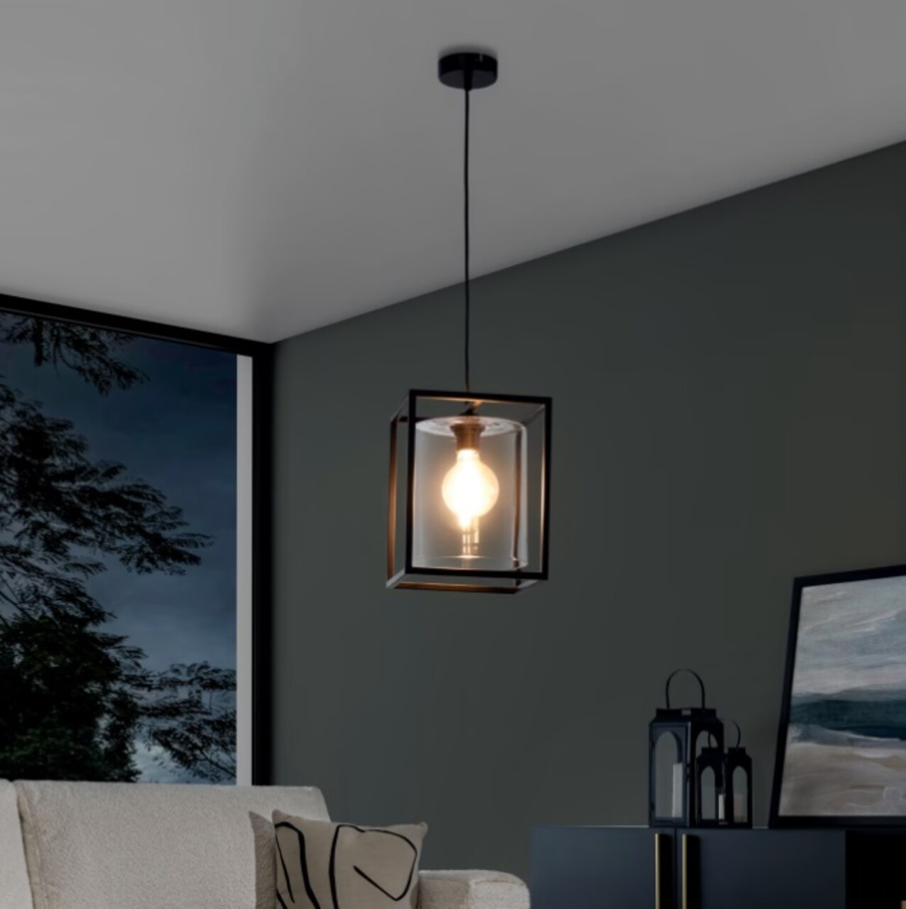 Lustra ELTAP, Quadratus, 23x23x120 cm, 1xE27, 15W, otel/sticla, negru - imagine 6